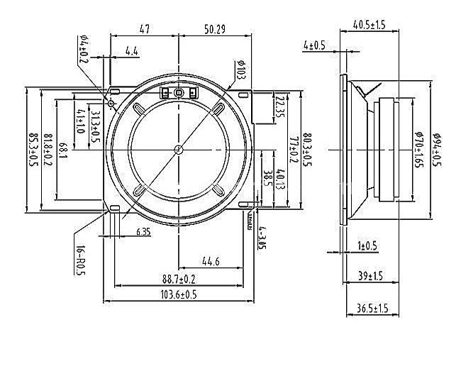 Loudspeaker YDZ100-9I-8F70P 4 Inch YD100 Mid Range Outdoor Waterproof Speaker Driver - ESUTECH 